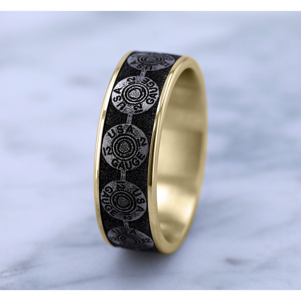 The 12 Gauge Men's Wedding Band in 14K Yellow Gold and Grey/Black Titanium - 7.5mm Width by Brook and Branch