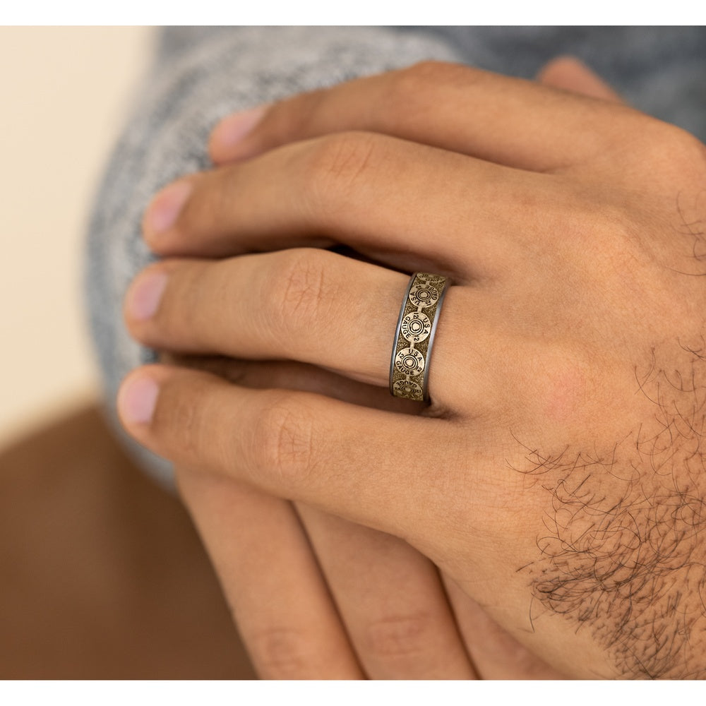 The 12 Gauge Men's Wedding Band in Grey Tantalum and 14K Yellow Gold - 7.5mm Width by Brook and Branch