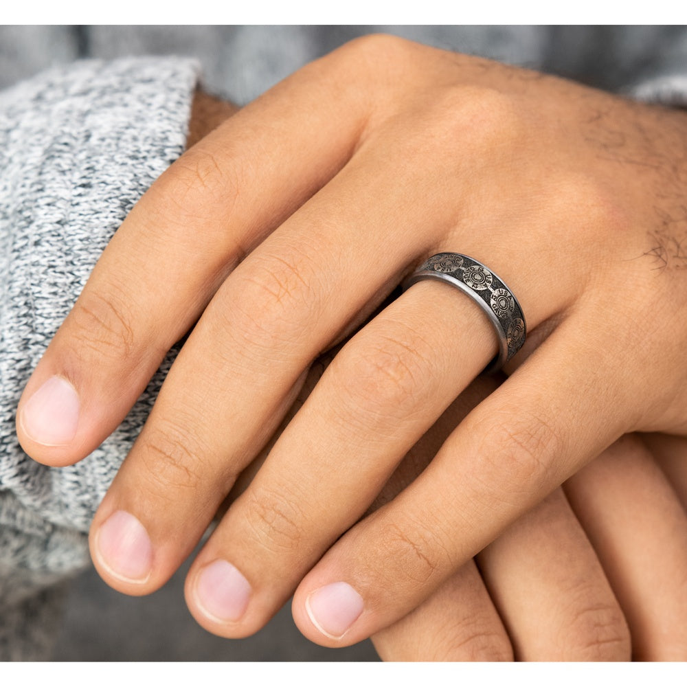 The 12 Gauge Men's Wedding Band in Grey Tantalum and Grey/Black Titanium - 7.5mm Width by Brook and Branch