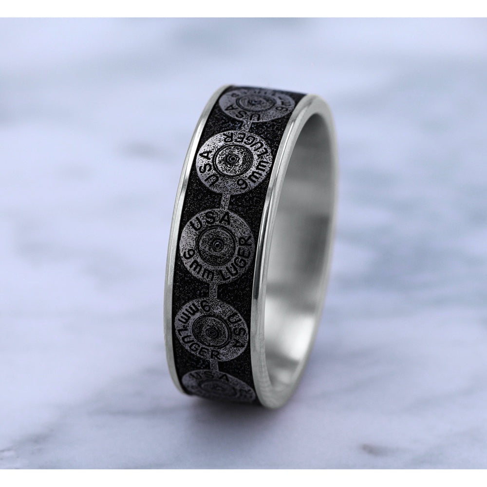 The 9Mm Men's Wedding Band in 14K White Gold and Grey/Black Titanium - 7.5mm Width by Brook and Branch