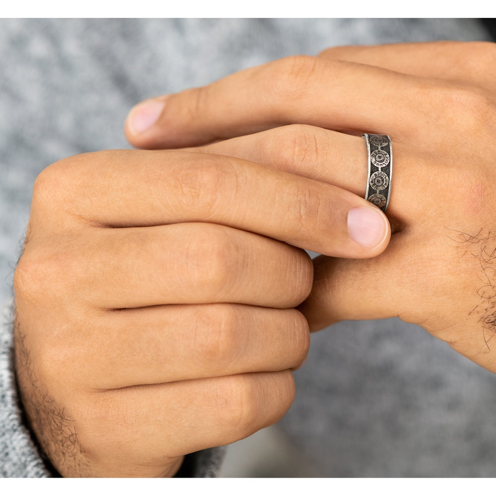The 9Mm Men's Wedding Band in 14K White Gold and Grey/Black Titanium - 7.5mm Width by Brook and Branch