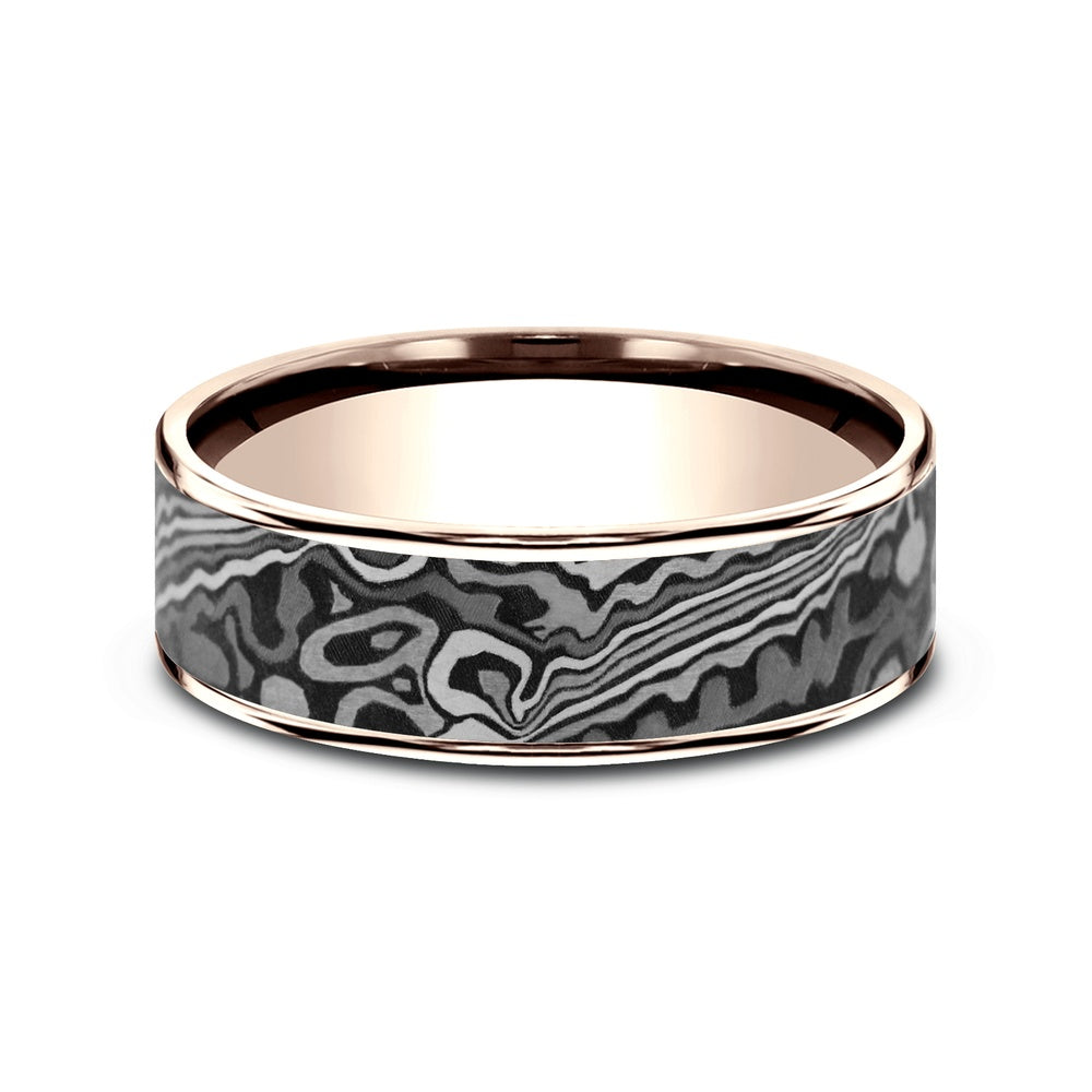 The Acid Etch Men's Wedding Band in 14K Rose Gold and Grey Tantalum - 7.5mm Width by Ammara Stone