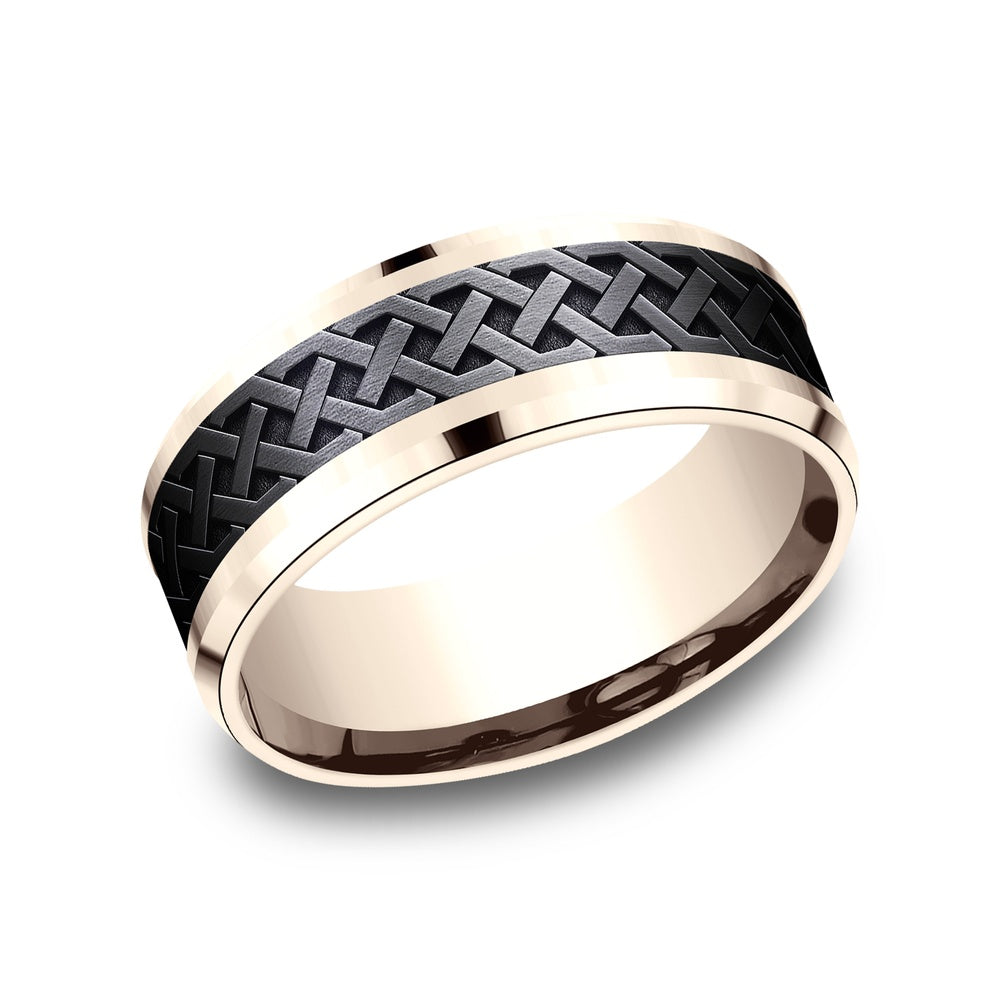 The Adare Men's Wedding Band in 14K Rose Gold and Black Titanium - 8mm Width by Ammara Stone