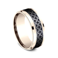 The Adare Men's Wedding Band in 14K Rose Gold and Black Titanium - 8mm Width by Ammara Stone