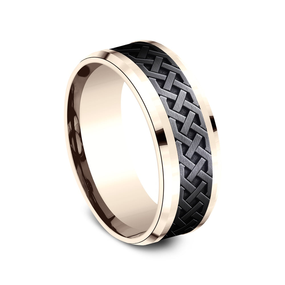 The Adare Men's Wedding Band in 14K Rose Gold and Black Titanium - 8mm Width by Ammara Stone