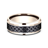 The Adare Men's Wedding Band in 14K Rose Gold and Black Titanium - 8mm Width by Ammara Stone