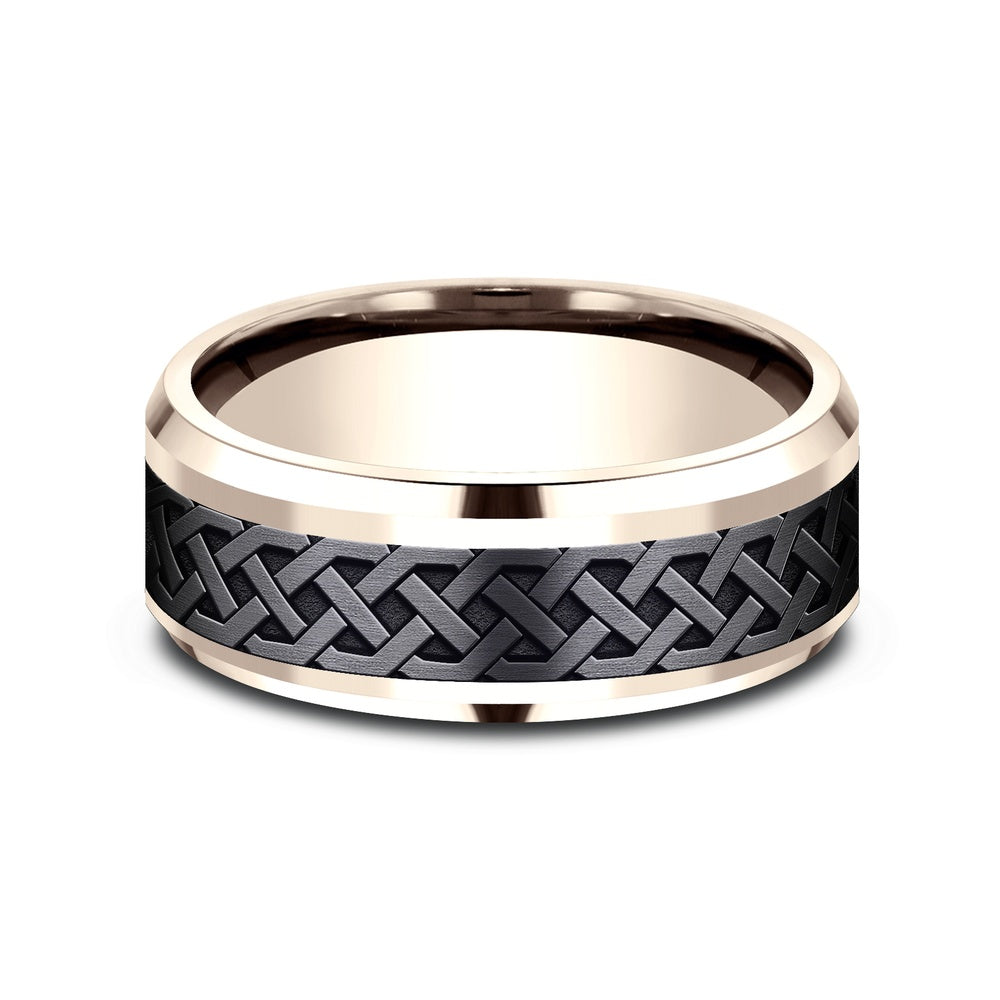 The Adare Men's Wedding Band in 14K Rose Gold and Black Titanium - 8mm Width by Ammara Stone