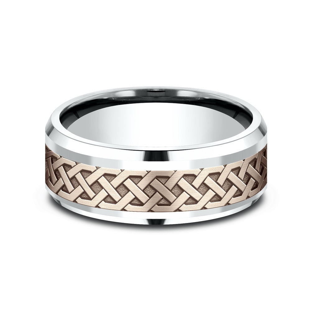 The Adare Men's Wedding Band in 14K White and Rose Gold - 8mm Width by Benchmark