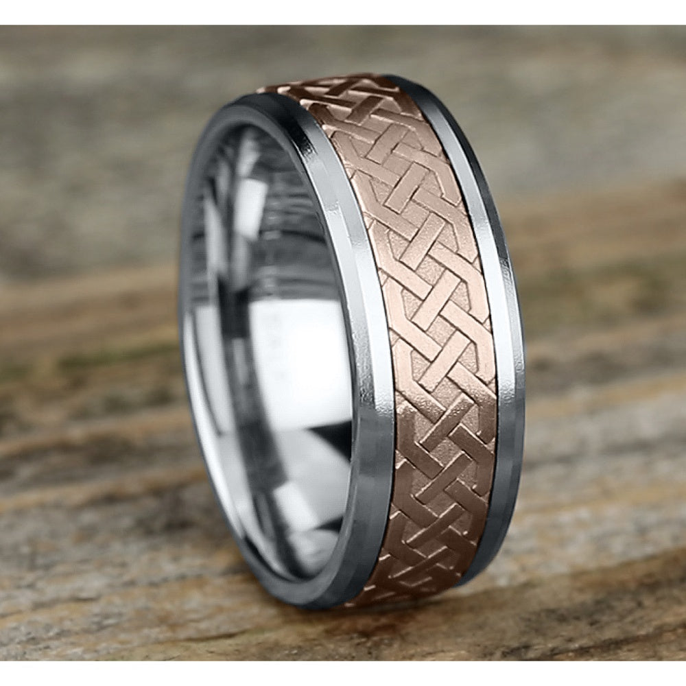 The Adare Men's Wedding Band in 14K White and Rose Gold - 8mm Width by Benchmark