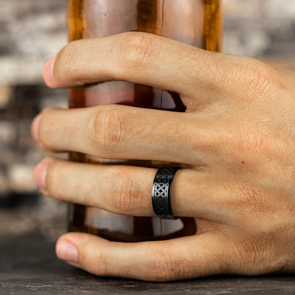The Adare Men's Wedding Band in Black Titanium - 9mm Width by Forge