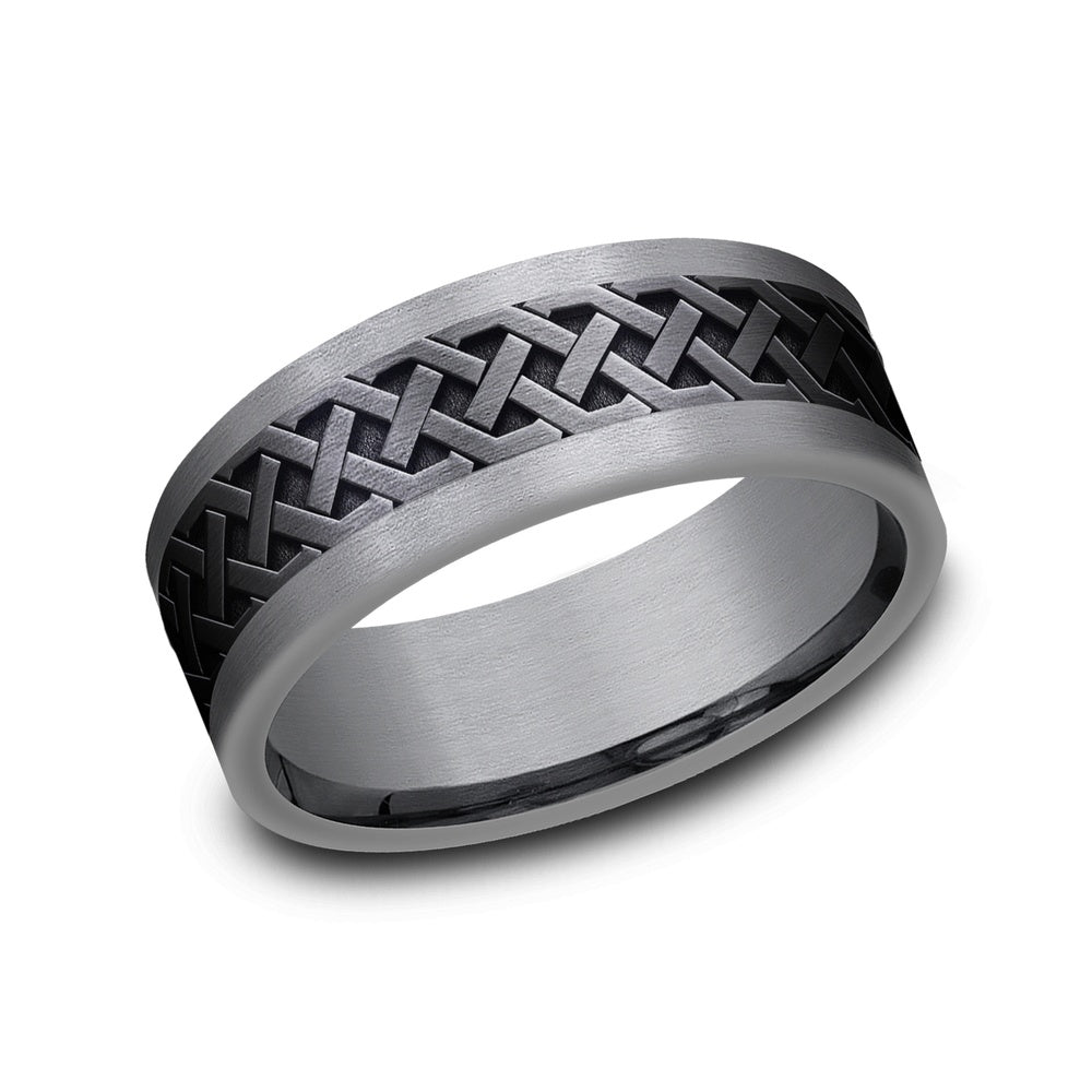 The Adare Men's Wedding Band in Grey Tantalum and Black Titanium - 8mm Width by Tantalum