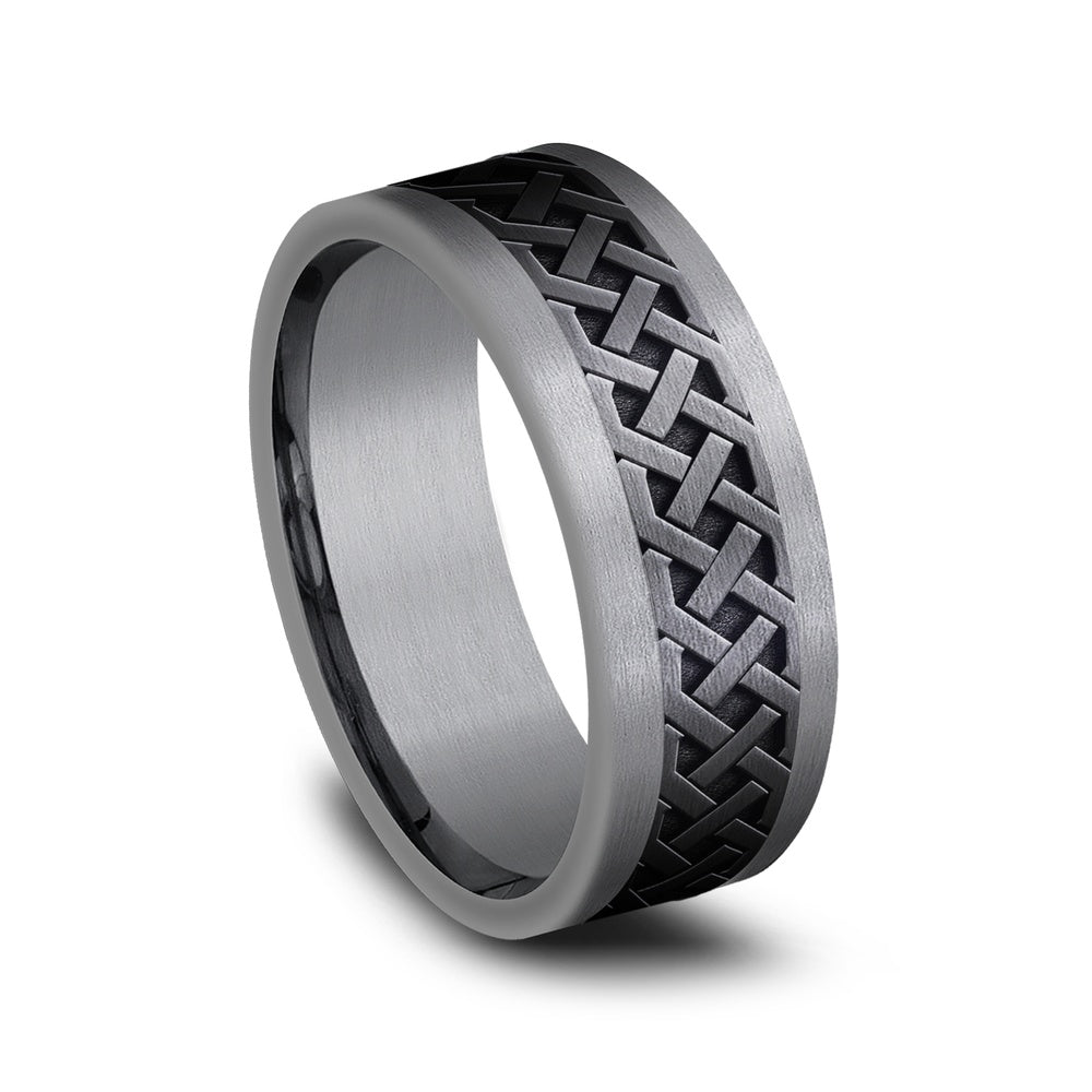 The Adare Men's Wedding Band in Grey Tantalum and Black Titanium - 8mm Width by Tantalum