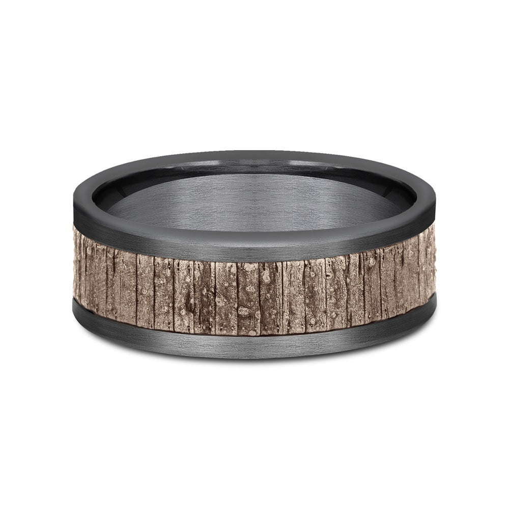 The Alder Men's Wedding Band in Grey Tantalum and 14K Rose Gold - 8mm Width by Ammara Stone