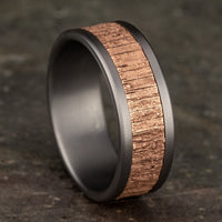 The Alder Men's Wedding Band in Grey Tantalum and 14K Rose Gold - 8mm Width by Ammara Stone