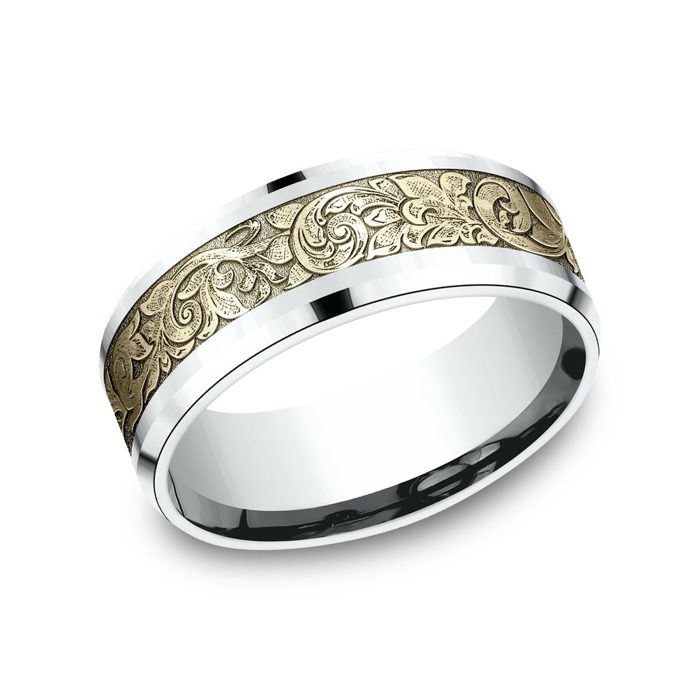 The Ambassador Men's Wedding Band in 14K White and Yellow Gold - 8mm Width by Benchmark