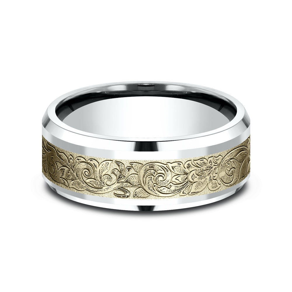 The Ambassador Men's Wedding Band in 14K White and Yellow Gold - 8mm Width by Benchmark