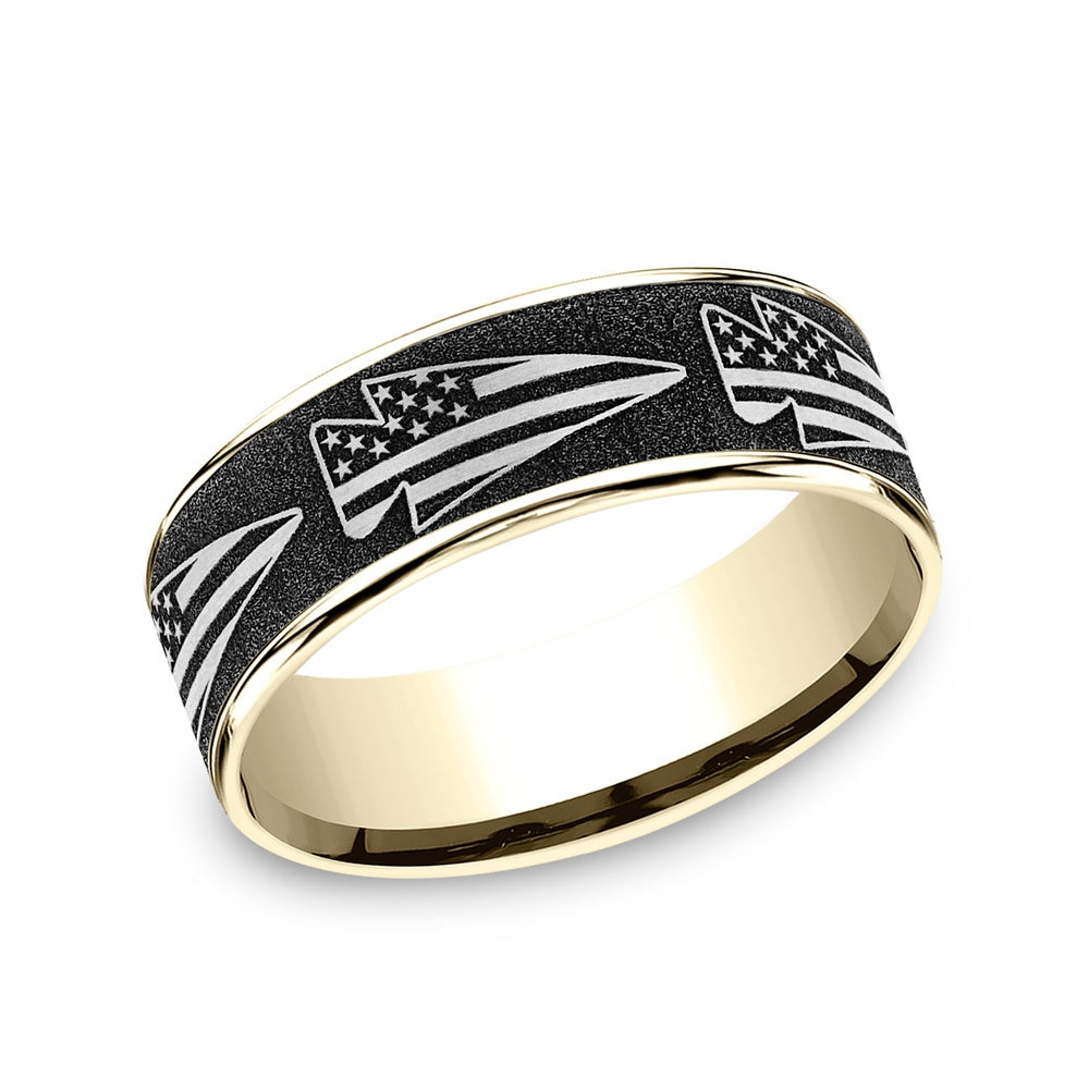 The American Men's Wedding Band in 14K Yellow Gold and Grey-Black Titanium - 7.5mm Width by Brook and Branch