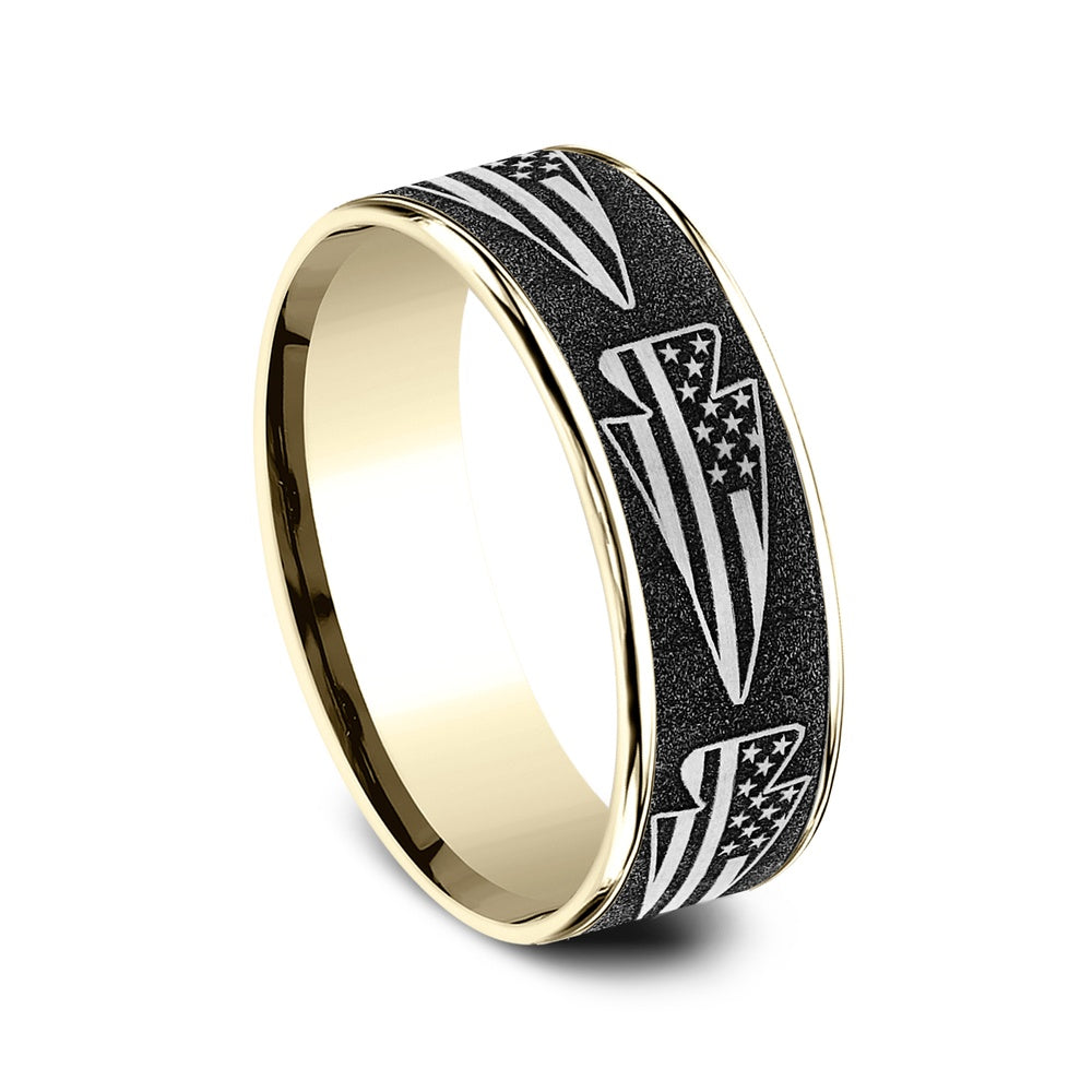The American Men's Wedding Band in 14K Yellow Gold and Grey-Black Titanium - 7.5mm Width by Brook and Branch
