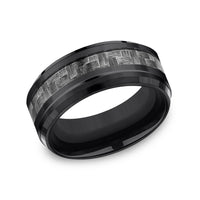 The Andretti Men's Wedding Band in Black Titanium and Grey Carbon Fiber - 9mm Width by Forge