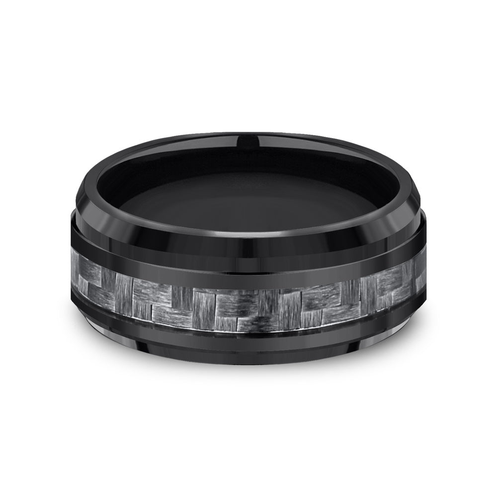 The Andretti Men's Wedding Band in Black Titanium and Grey Carbon Fiber - 9mm Width by Forge