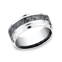 The Andretti Men's Wedding Band in White Cobalt and Grey Carbon Fiber - 9mm Width by Forge