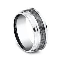 The Andretti Men's Wedding Band in White Cobalt and Grey Carbon Fiber - 9mm Width by Forge