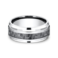 The Andretti Men's Wedding Band in White Cobalt and Grey Carbon Fiber - 9mm Width by Forge