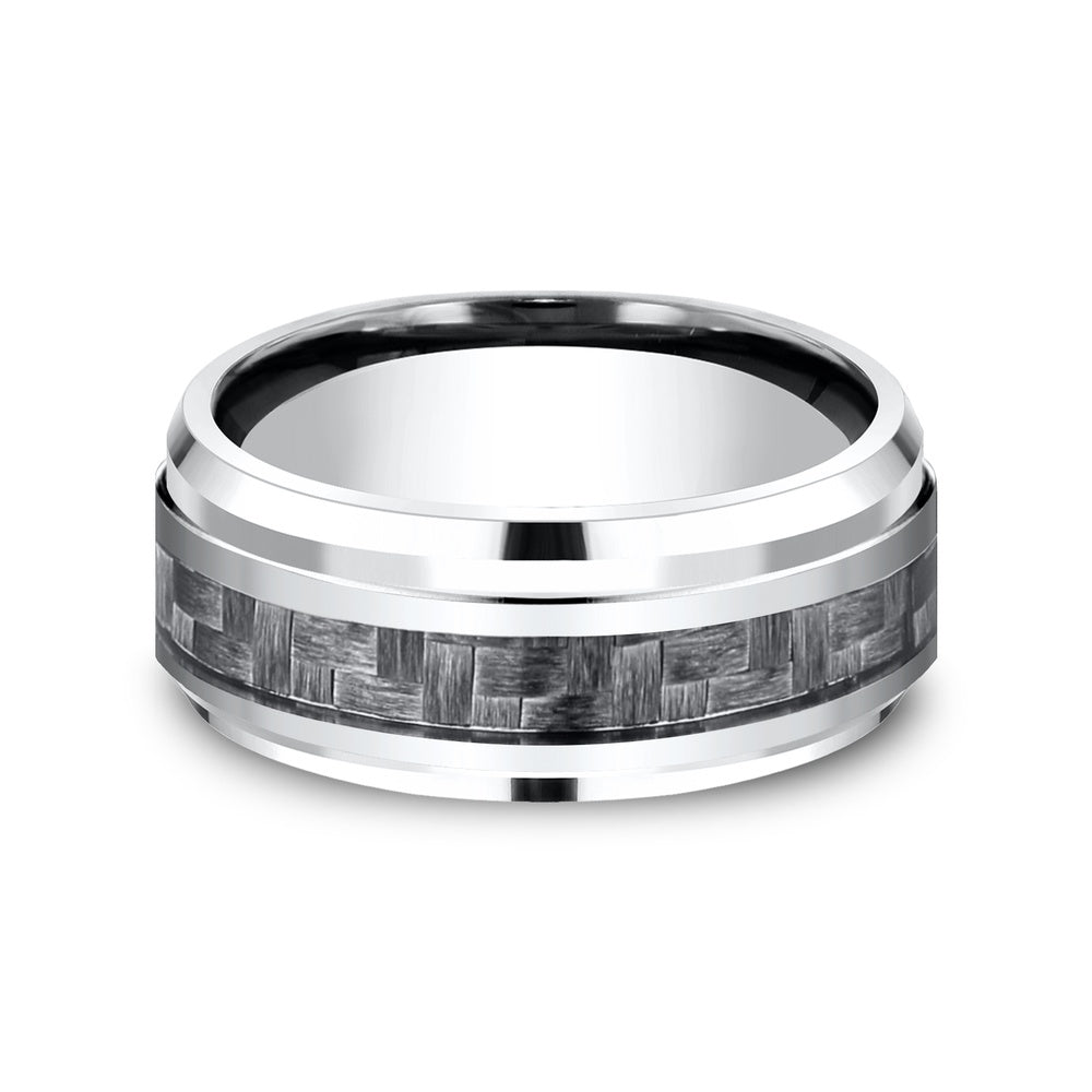 The Andretti Men's Wedding Band in White Cobalt and Grey Carbon Fiber - 9mm Width by Forge