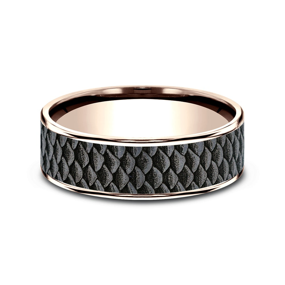 The Angler Men's Wedding Band in 14K Rose Gold and Grey Tantalum - 7.5mm Width by Brook and Branch
