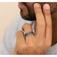 The Angler Men's Wedding Band in 14K Rose Gold and Grey Tantalum - 7.5mm Width by Brook and Branch