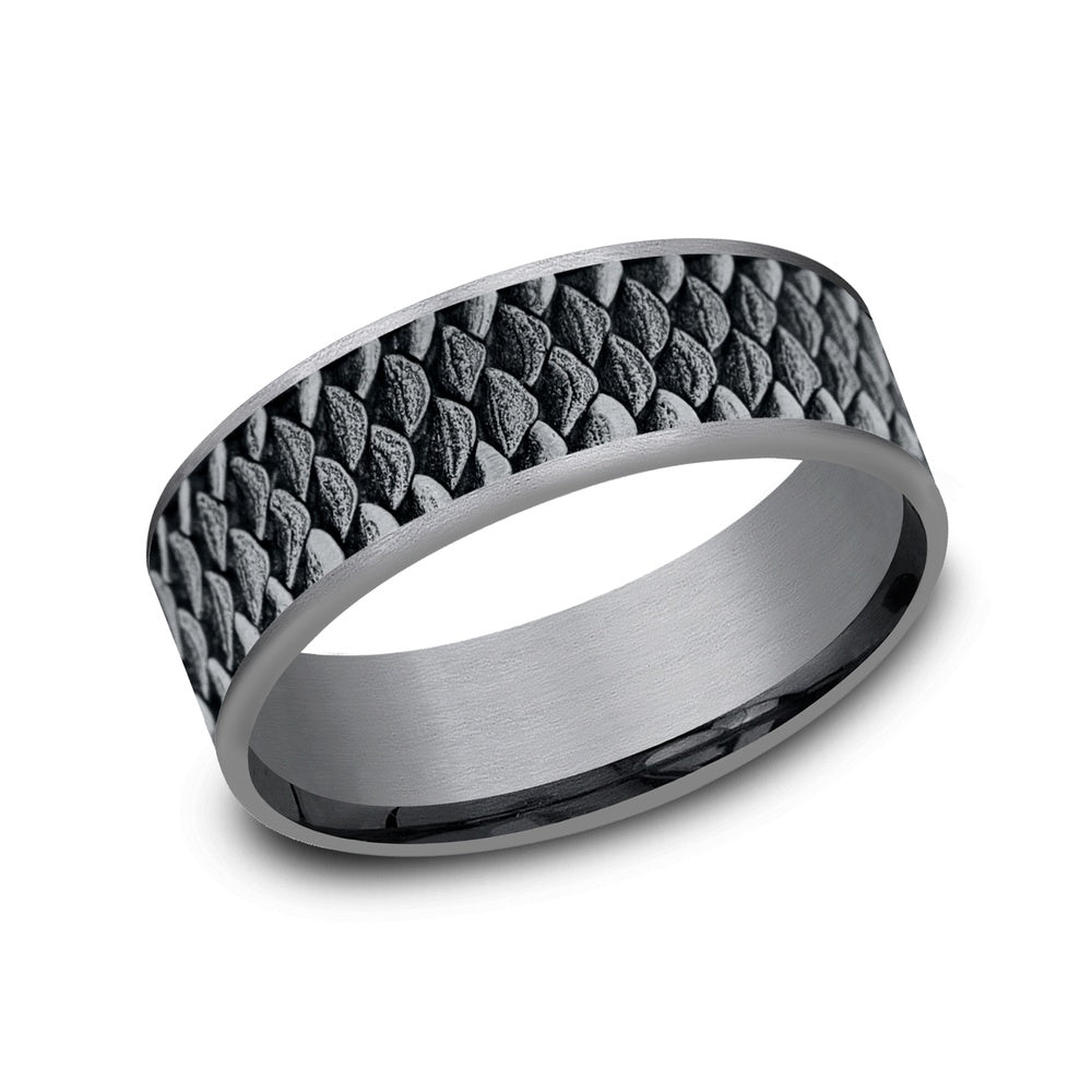 The Angler Men's Wedding Band in Grey Tantalum and 14K White Gold - 7.5mm Width by Brook and Branch