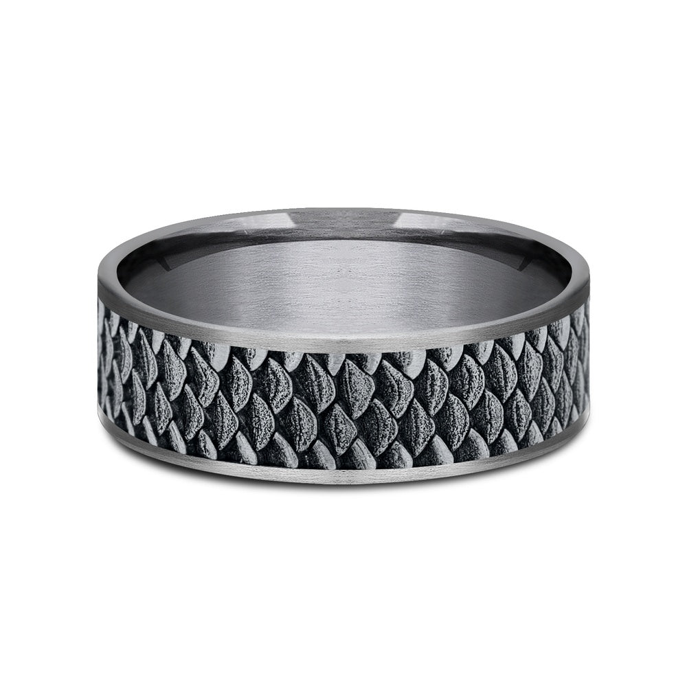 The Angler Men's Wedding Band in Grey Tantalum and 14K White Gold - 7.5mm Width by Brook and Branch