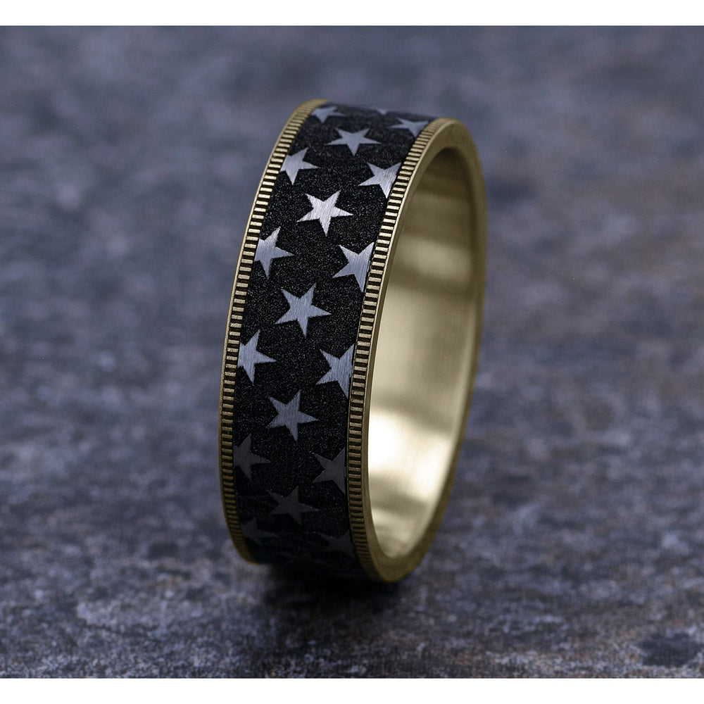 The Anthem Men's Wedding Band in 14K Yellow and Grey/Black Titanium - 7.5mm Width by Brook and Branch