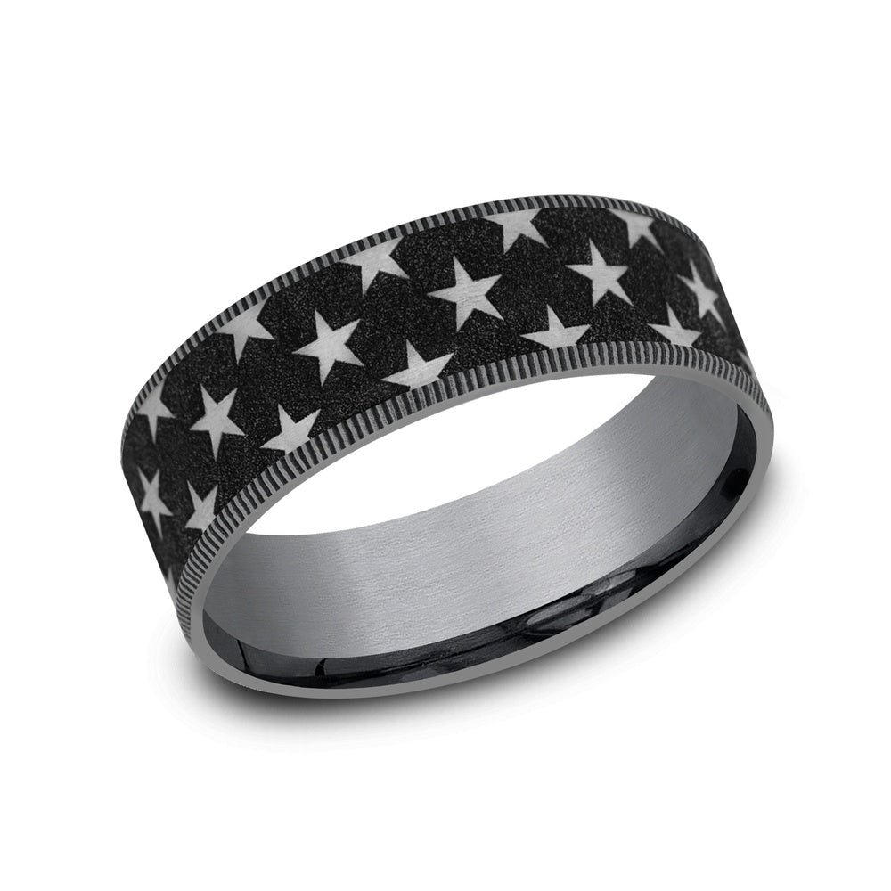 The Anthem Men's Wedding Band in Grey Tantalum and Grey/Black Titanium - 7.5mm Width by Brook and Branch