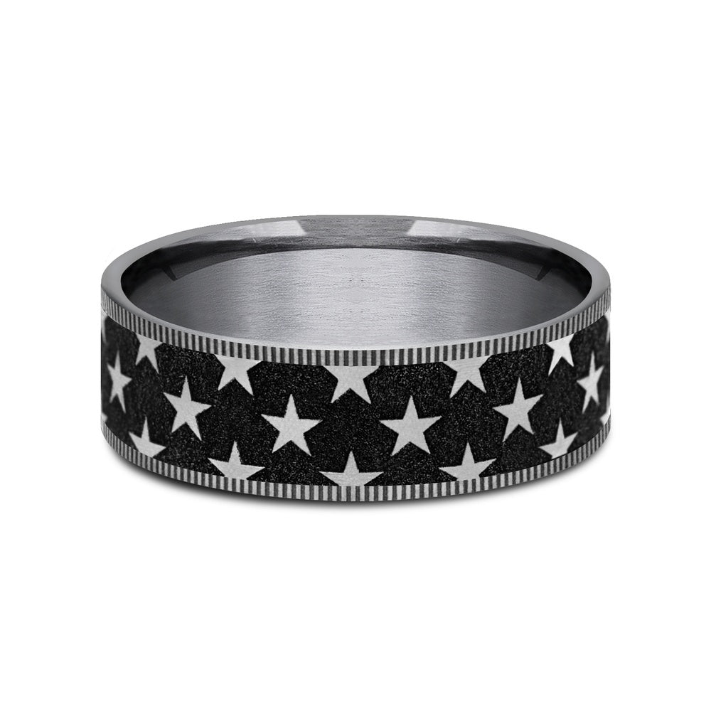 The Anthem Men's Wedding Band in Grey Tantalum and Grey/Black Titanium - 7.5mm Width by Brook and Branch