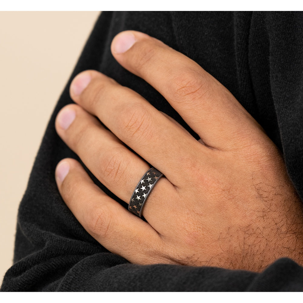 The Anthem Men's Wedding Band in Grey Tantalum and Grey/Black Titanium - 7.5mm Width by Brook and Branch
