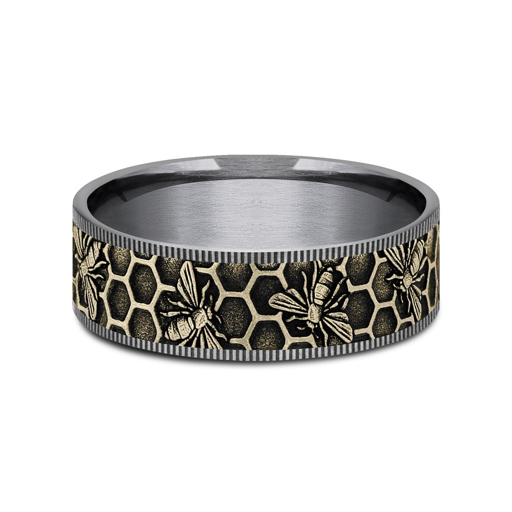 The Apis Men's Wedding Band in Grey Tantalum and 14K Yellow Gold - 7.5mm Width by Brook and Branch