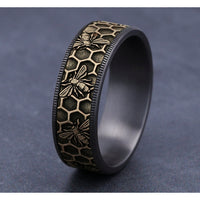 The Apis Men's Wedding Band in Grey Tantalum and 14K Yellow Gold - 7.5mm Width by Brook and Branch