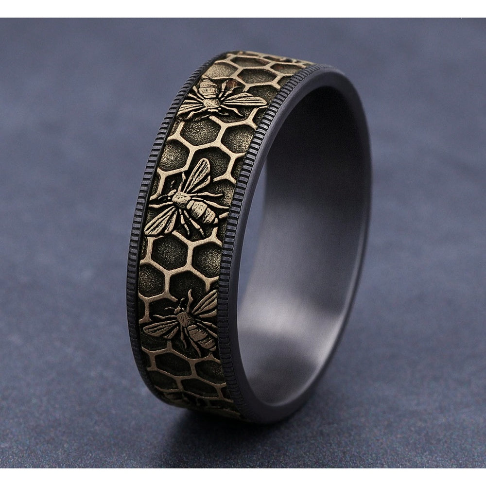 The Apis Men's Wedding Band in Grey Tantalum and 14K Yellow Gold - 7.5mm Width by Brook and Branch