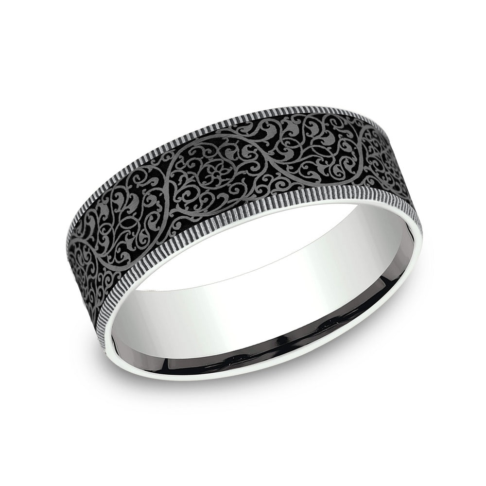 The Arabesque Men's Wedding Band in 14K White Gold and Grey Tantalum - 7.5mm Width by Ammara Stone