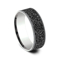 The Arabesque Men's Wedding Band in 14K White Gold and Grey Tantalum - 7.5mm Width by Ammara Stone