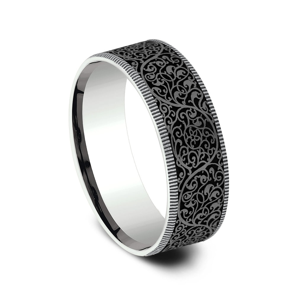 The Arabesque Men's Wedding Band in 14K White Gold and Grey Tantalum - 7.5mm Width by Ammara Stone