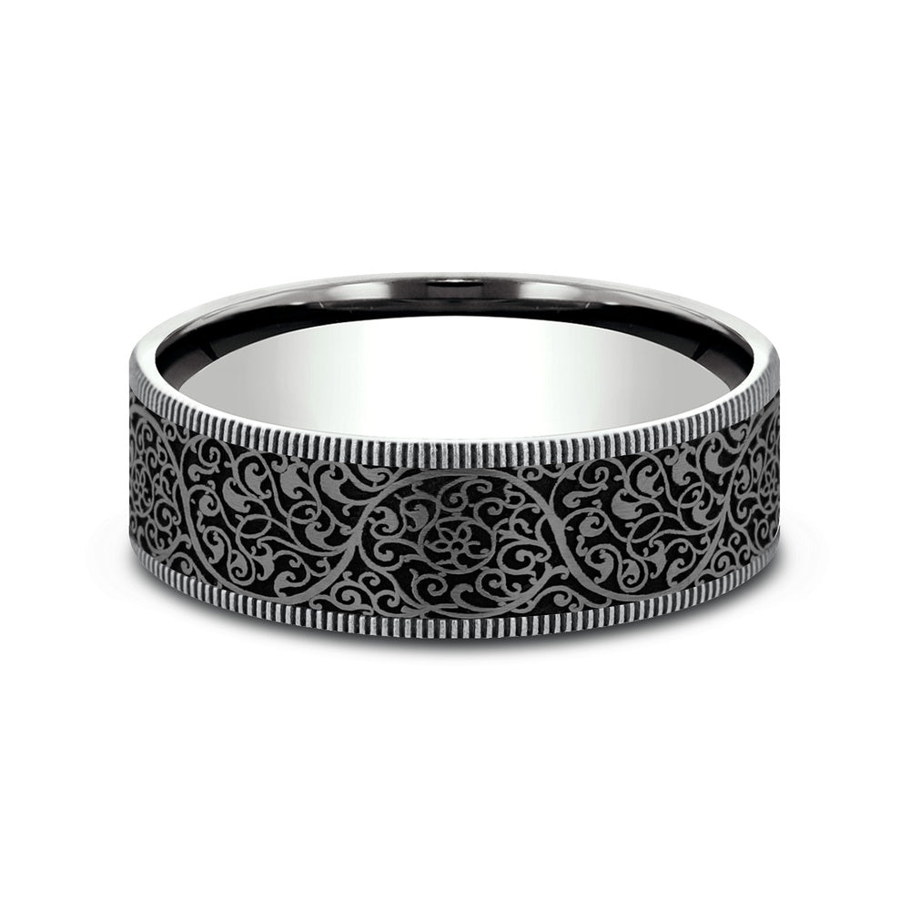 The Arabesque Men's Wedding Band in 14K White Gold and Grey Tantalum - 7.5mm Width by Ammara Stone