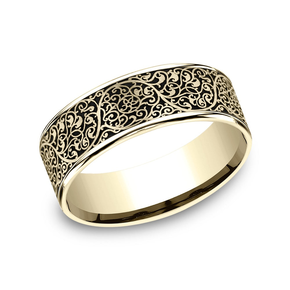The Arabesque Men's Wedding Band in 14K Yellow Gold - 7.5mm Width by Benchmark