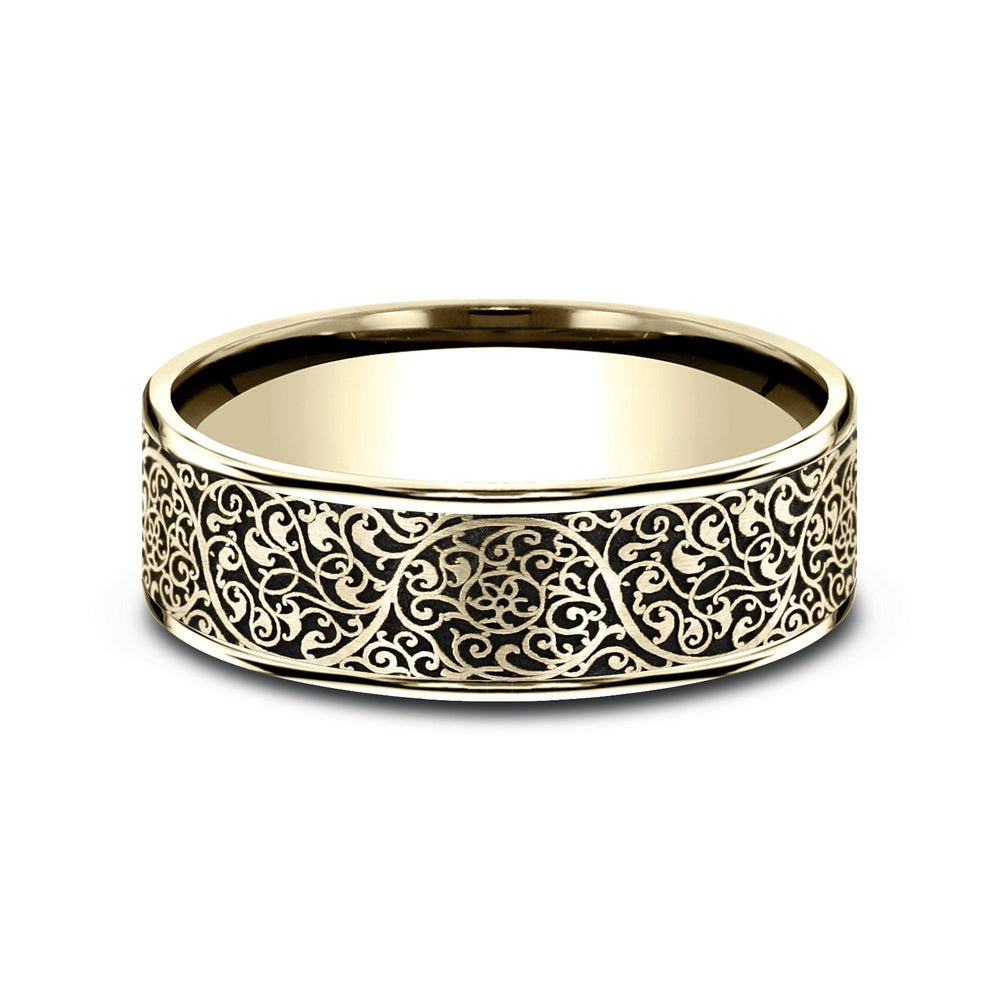 The Arabesque Men's Wedding Band in 14K Yellow Gold - 7.5mm Width by Benchmark