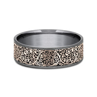 The Arabesque Men's Wedding Band in Grey Tantalum and 14K Rose Gold - 7.5mm Width by Ammara Stone