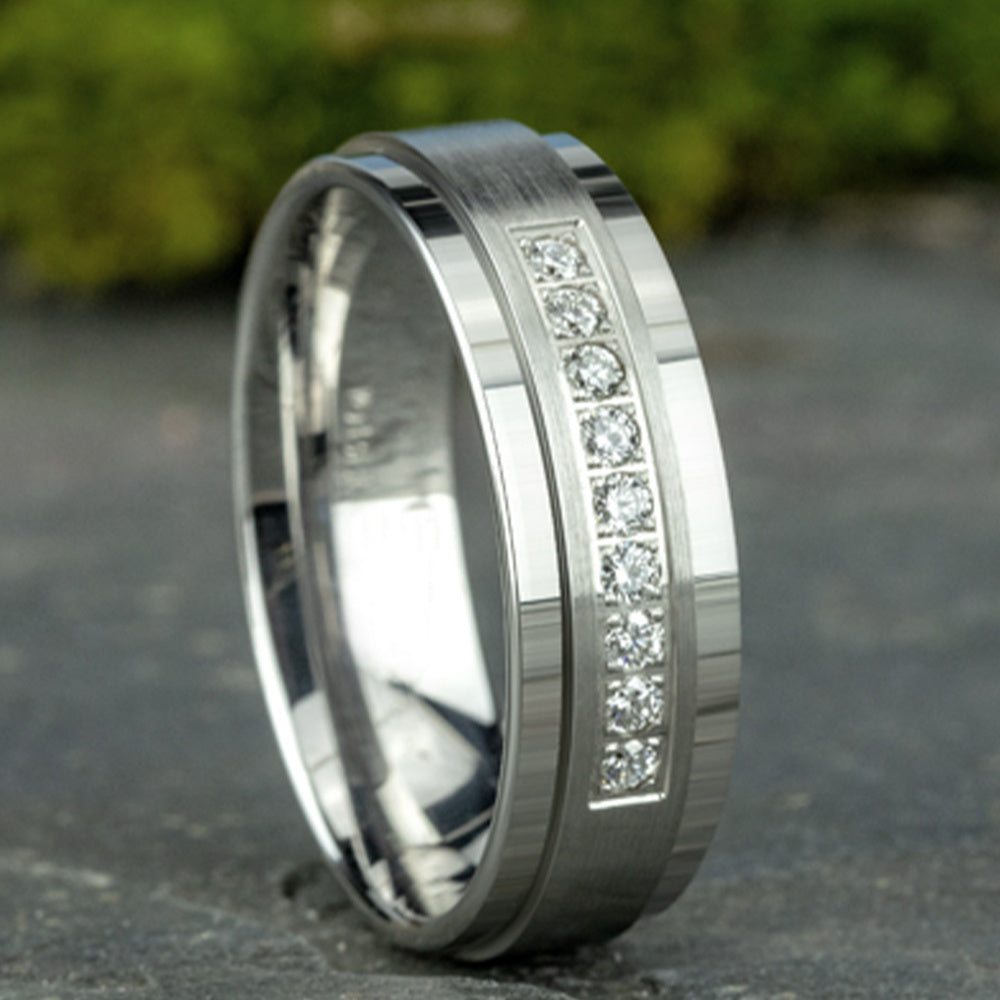The Archduke Men's Wedding Band in 14K White Gold - 7mm Width by Benchmark