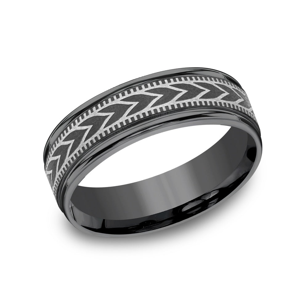 The Arrow Men's Wedding Band in Darkened Tantalum - 7mm Width by Tantalum
