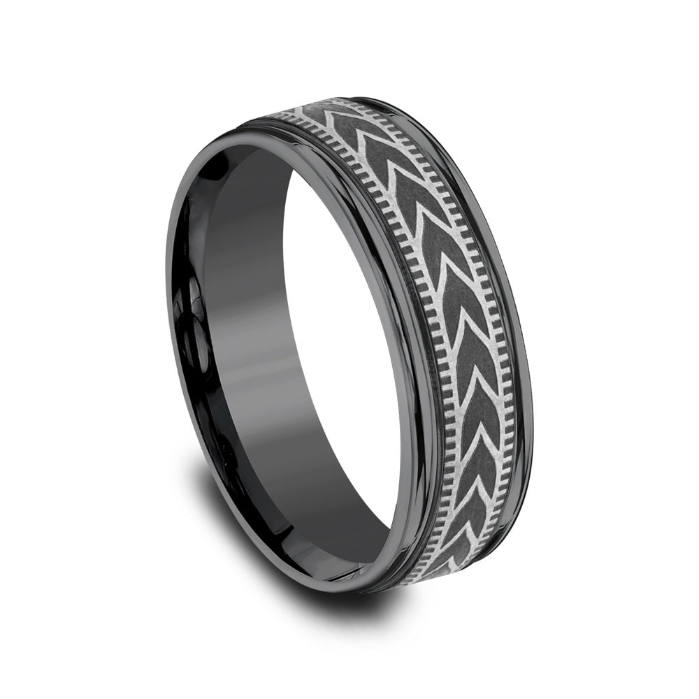 The Arrow Men's Wedding Band in Darkened Tantalum - 7mm Width by Tantalum