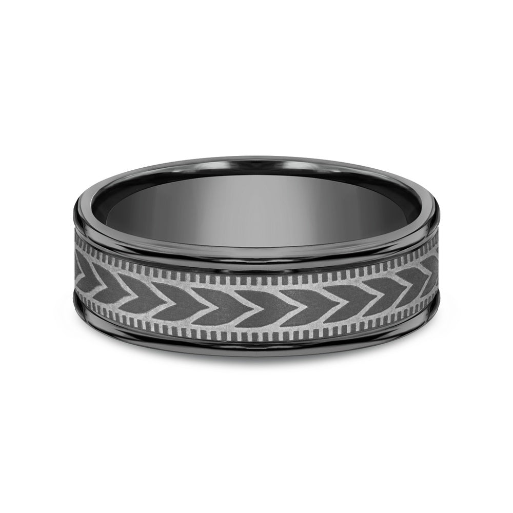 The Arrow Men's Wedding Band in Darkened Tantalum - 7mm Width by Tantalum